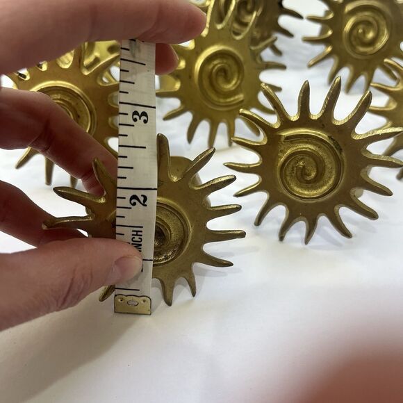 Celestial Sun Swirl Vintage Brass Napkin Rings, Set of 8 Gold Tone Goddess Solar - Picture 5 of 10